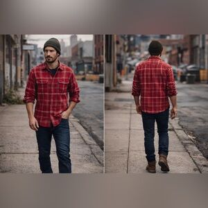 Grayers Red Plaid Flannel Shirt Utility Workwear Heritage Lumberjack Cotton Med